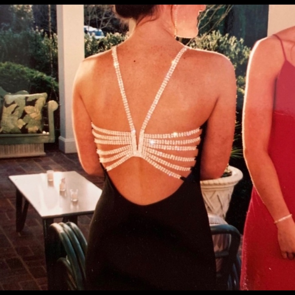 CACHÈ rhinestone strap and back gown.